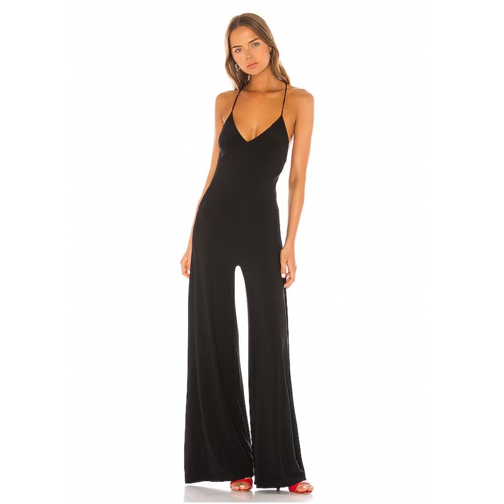 Norma Kamali Revolve Low Back Slip Jumpsuit Women M Black Wide Leg Minimalist